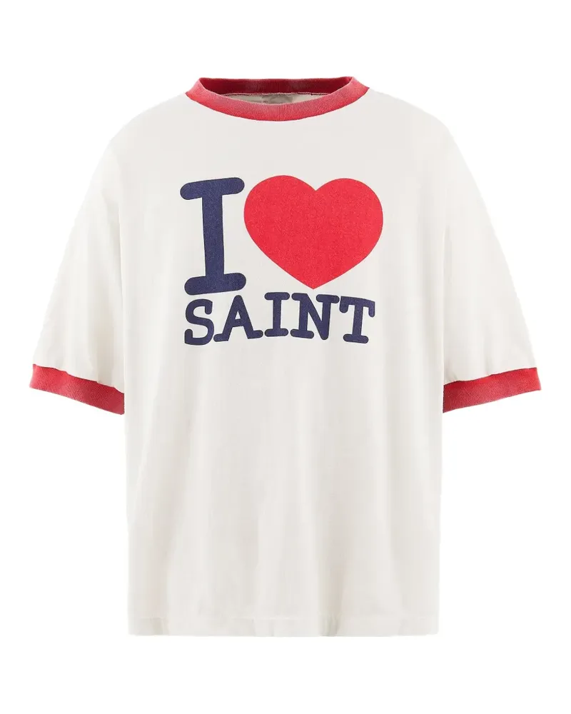 SAINT MXXXXXX graphic-print ringer t-shirt - Nude Nude