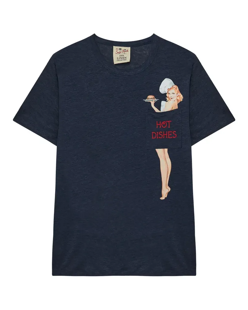 MC2 Saint Barth Marineblaues Ecstasea Leinen-T-Shirt mit Pin-Up-Print Blau