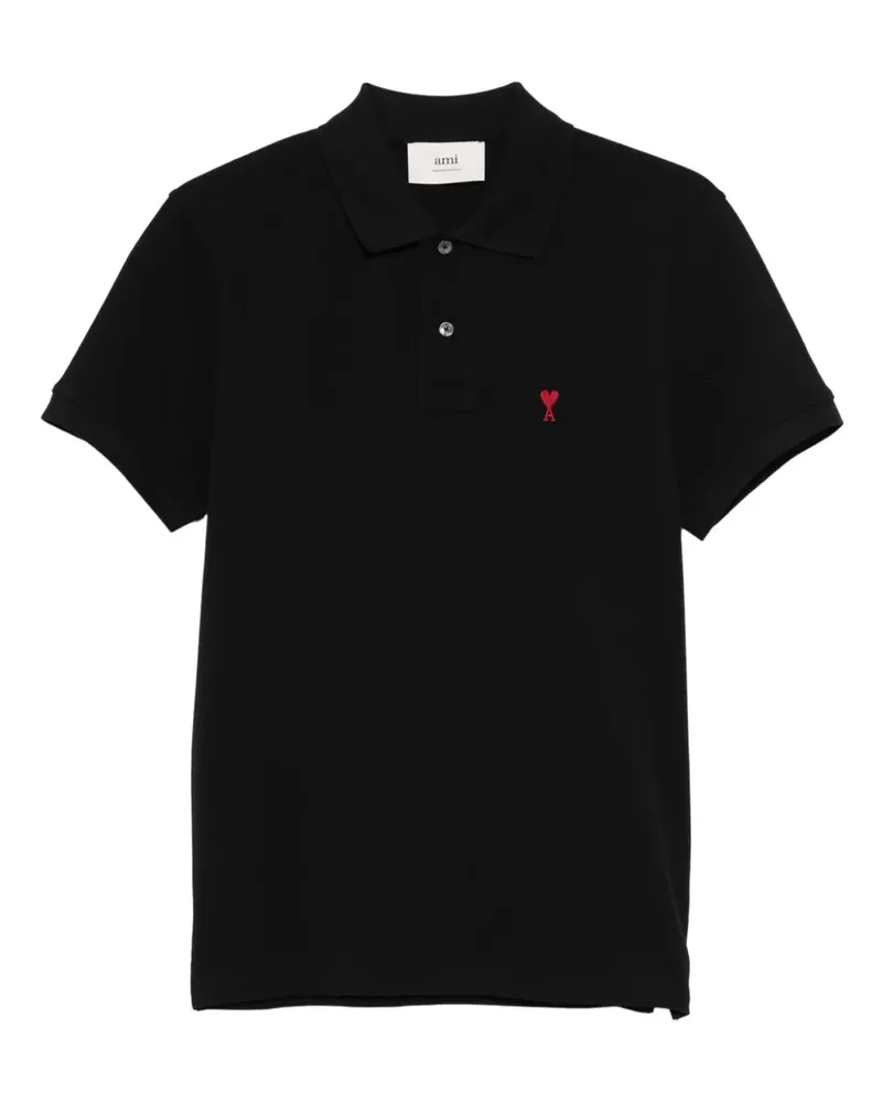 AMI Paris Poloshirt mit Herzstickerei - Schwarz Schwarz