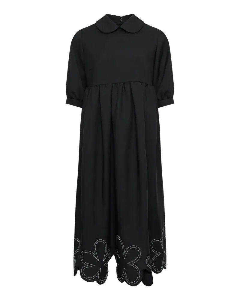 Comme des Garçons flower-embroidered scalloped dress - Schwarz Schwarz