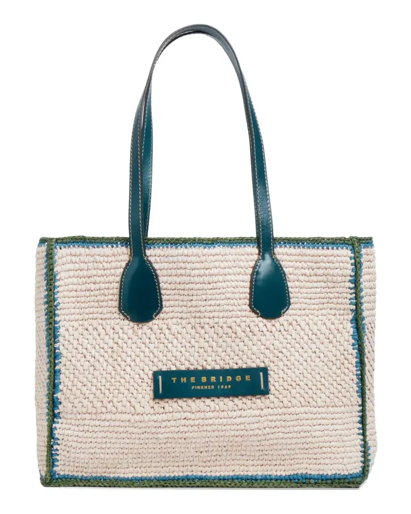 The Bridge leather-trimmed straw tote bag - Weiß Weiß