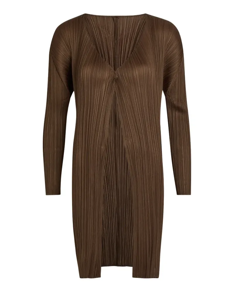 Issey Miyake pleated V-neck coat - Braun Braun