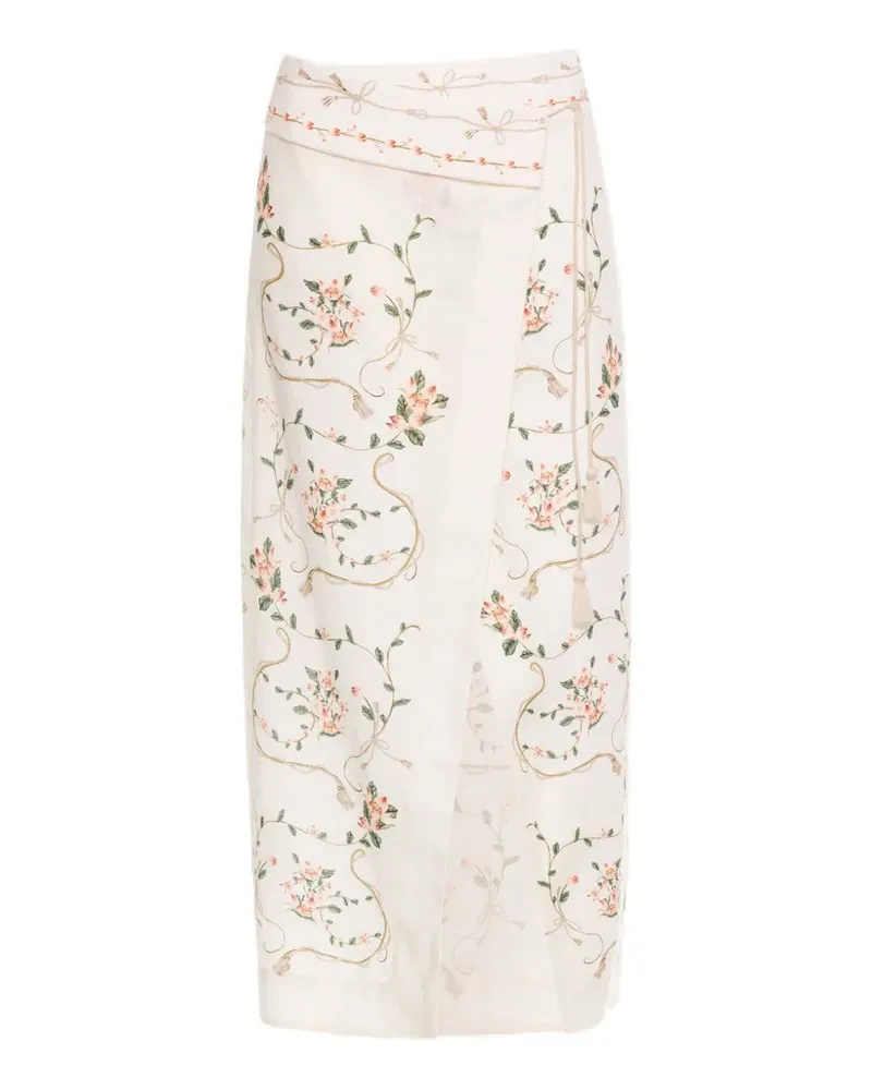 AGUA BENDITA Tierra Navegante floral-print midi skirt - Nude Nude