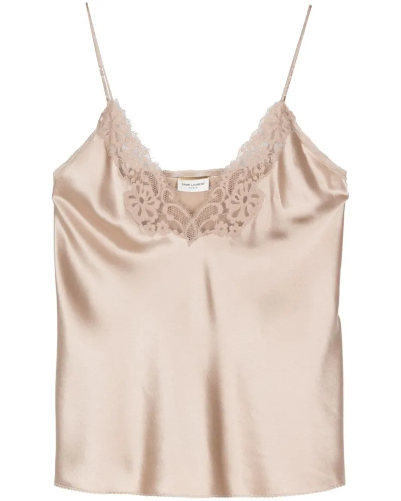 Saint Laurent Top mit Spitzenborte - Nude Nude