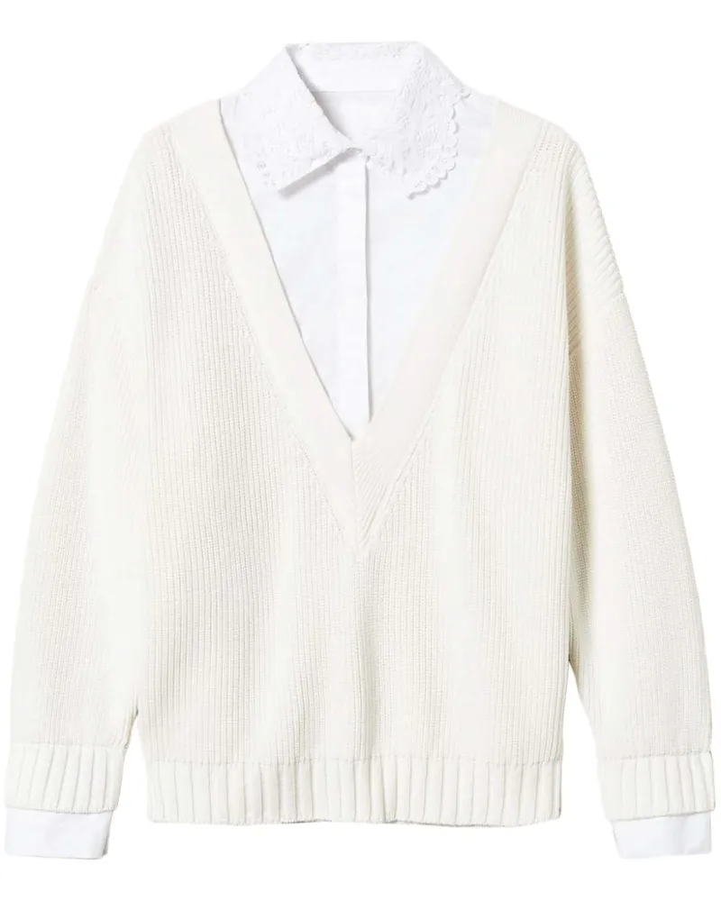 Twin-Set Pullover mit Hemddetail - Weiß Weiß