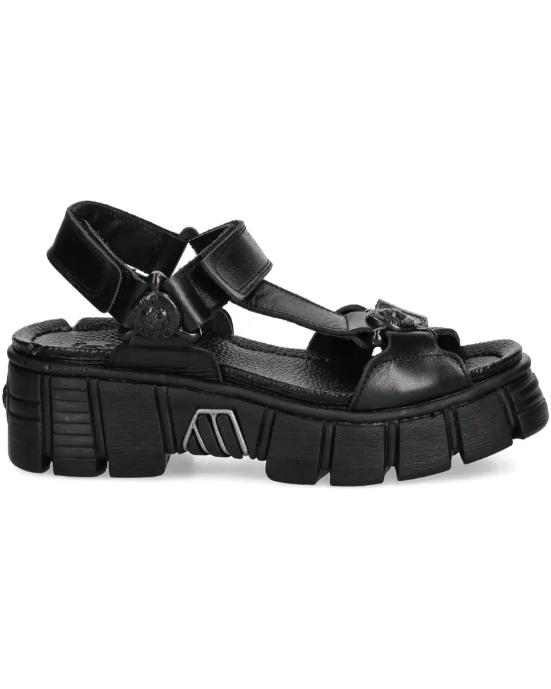 New Rock Flatform-Sandalen mit Klettverschluss - Schwarz Schwarz
