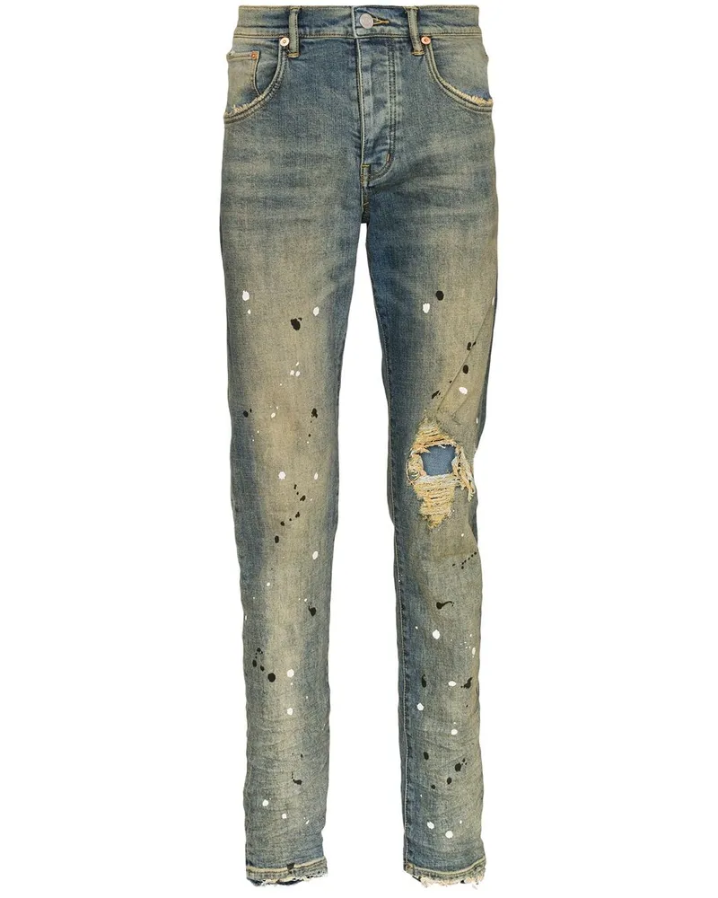 PURPLE BRAND Jeans mit Farbklecks-Print Blau