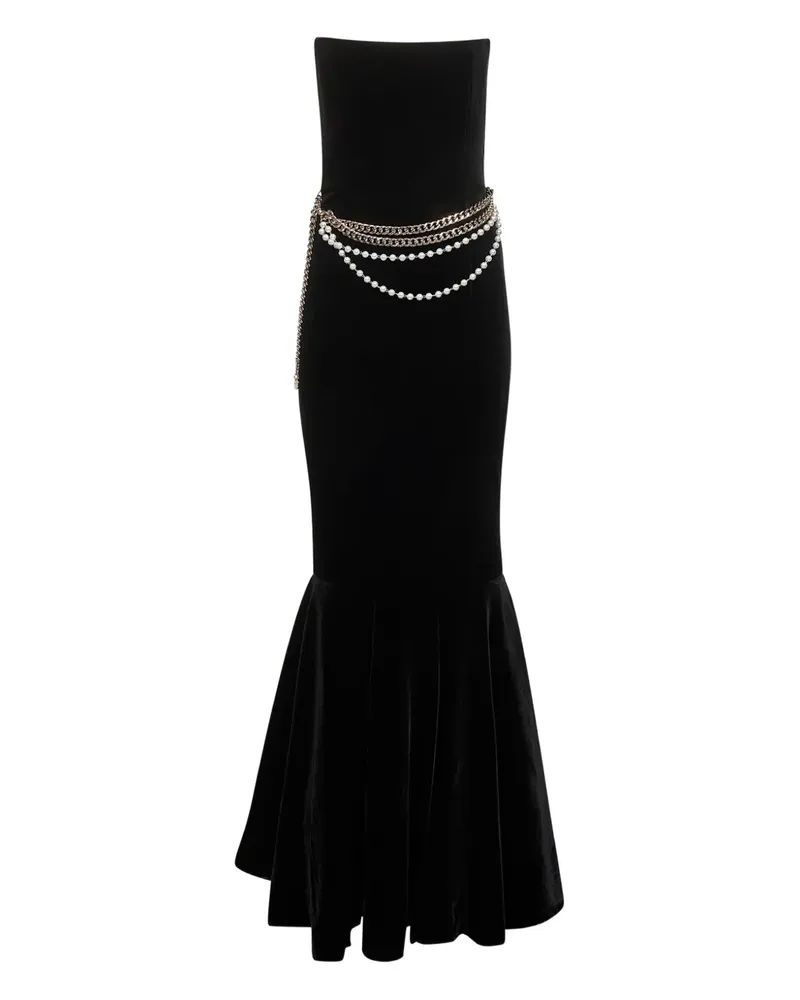 Self-Portrait chain-embellished velvet dress - Schwarz Schwarz