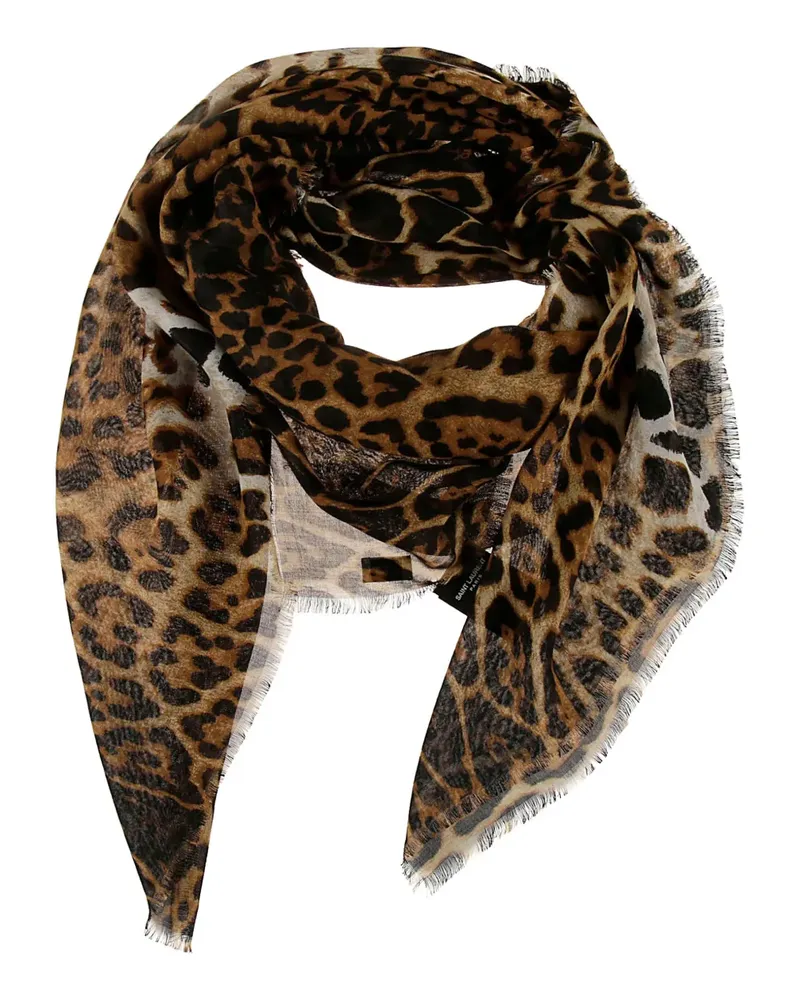 Saint Laurent Schal mit Leoparden-Print - Braun Braun
