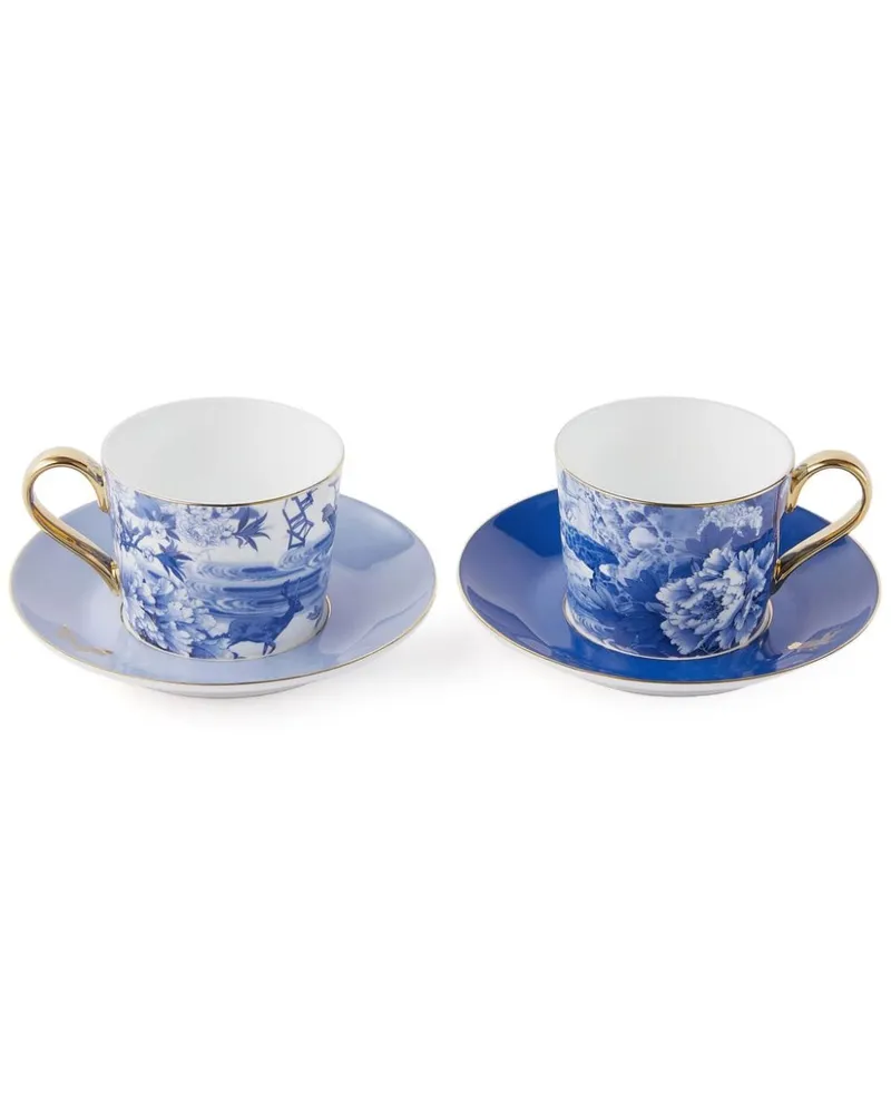 Shanghai Tang x Jacky Tsai zweiteiliges Kaffeetassen- und Untersetzer-Set - Blau Blau