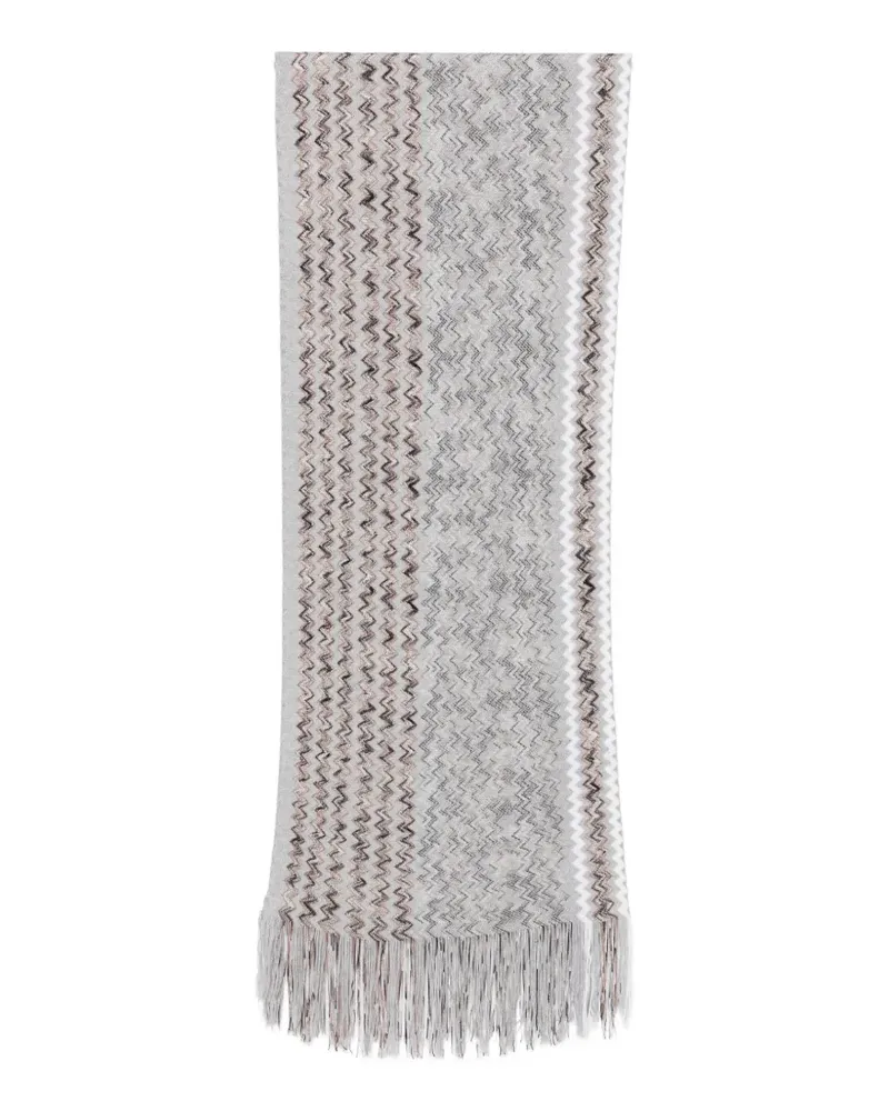 Missoni zigzag-knit fringed scarf - Grau Grau