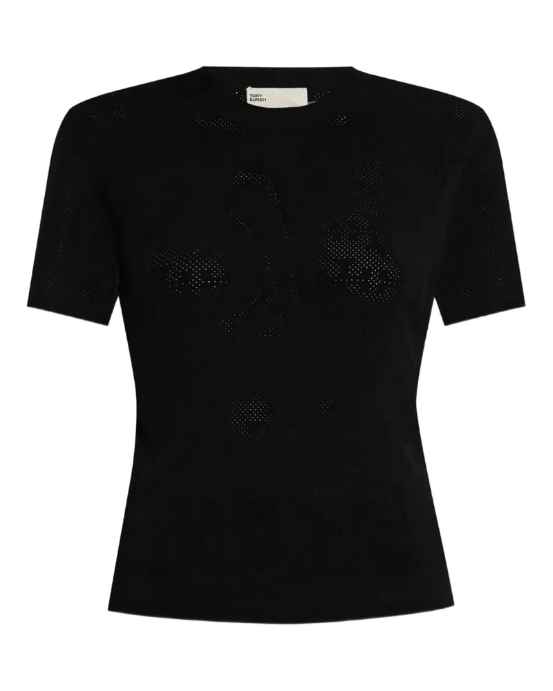 Tory Burch Oberteil mit Lochstrickmuster - Schwarz Schwarz
