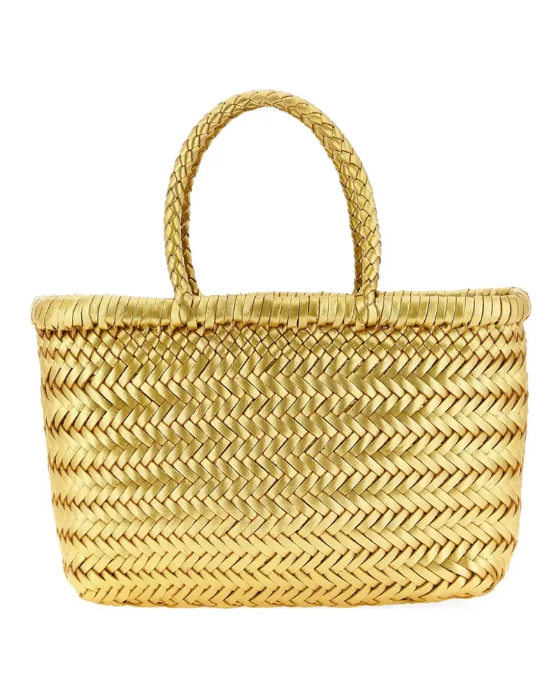 Dragon Diffusion mini Flat Gora woven-leather tote bag - Gold Gold