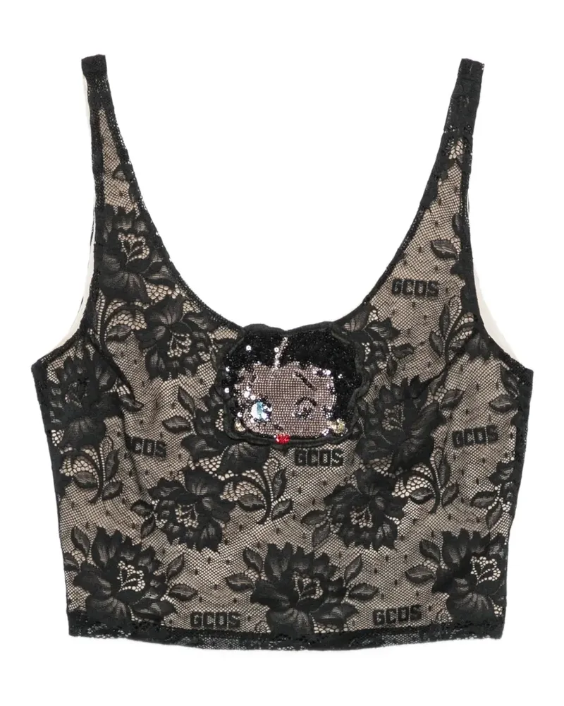 GCDS x Betty Boop sequin-embellished lace top - Schwarz Schwarz