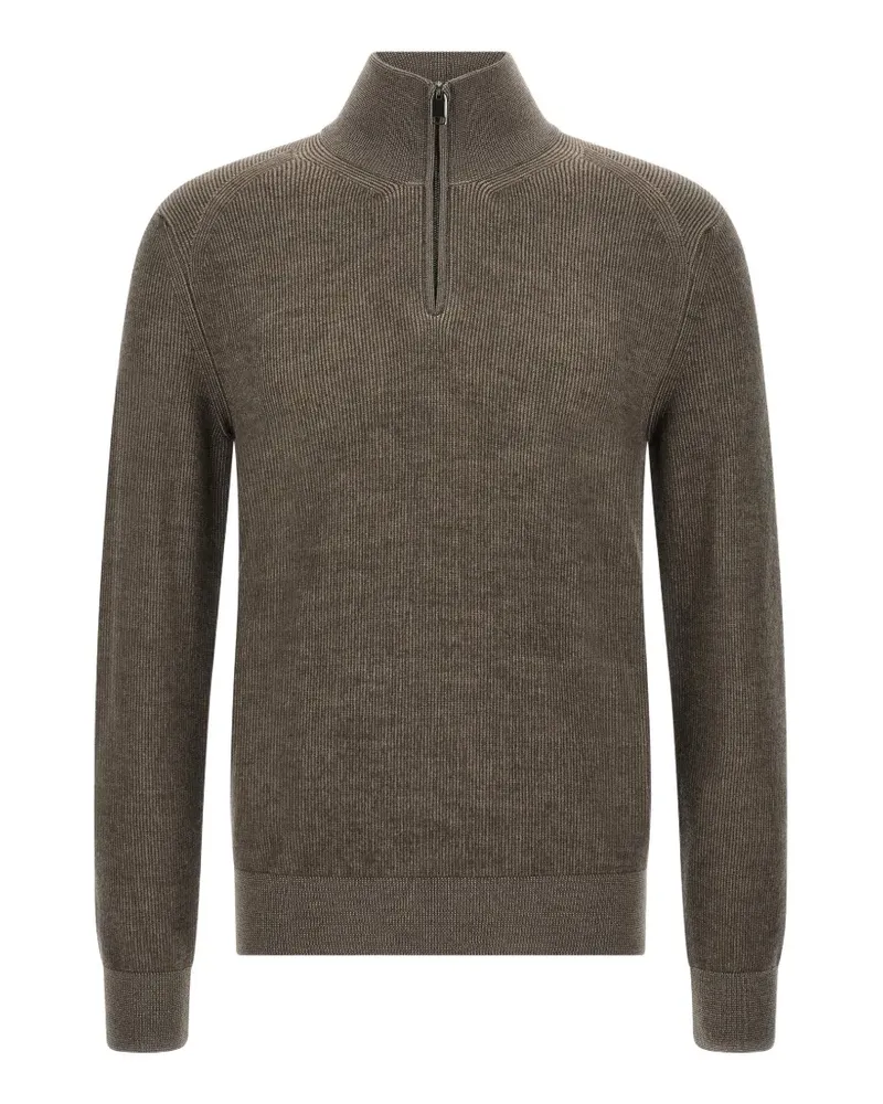 Brioni vanisé-knit half-zip sweater - Braun Braun