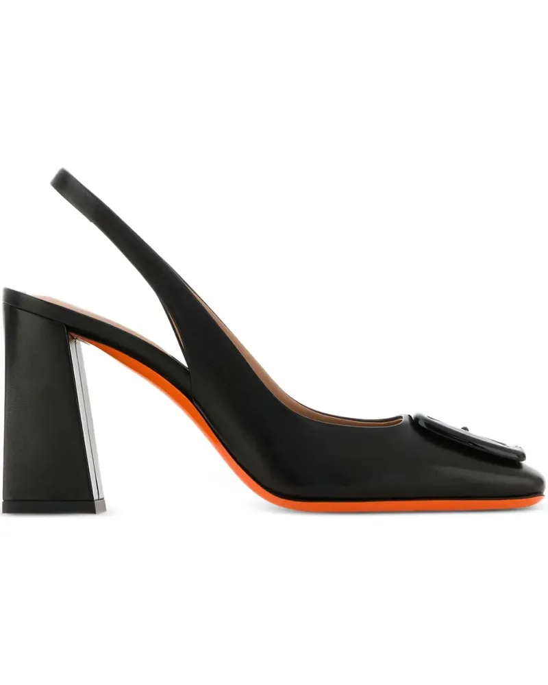 Santoni Slingback-Pumps mit Blockabsatz 85mm - Schwarz Schwarz