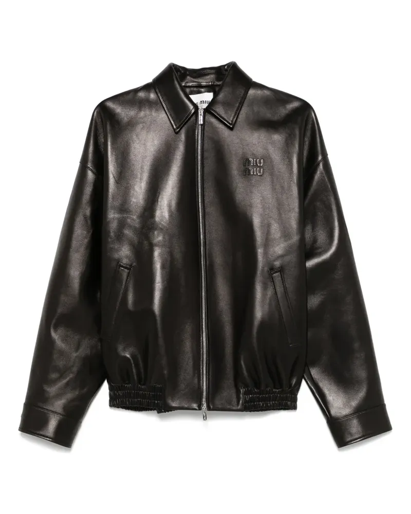 Miu Miu Lederjacke mit Logo-Applikation - Schwarz Schwarz