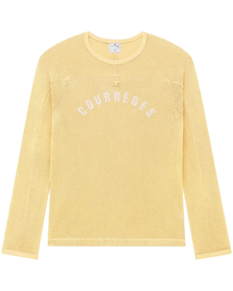 Courrèges T-Shirt aus Mesh mit Logo-Print Gelb