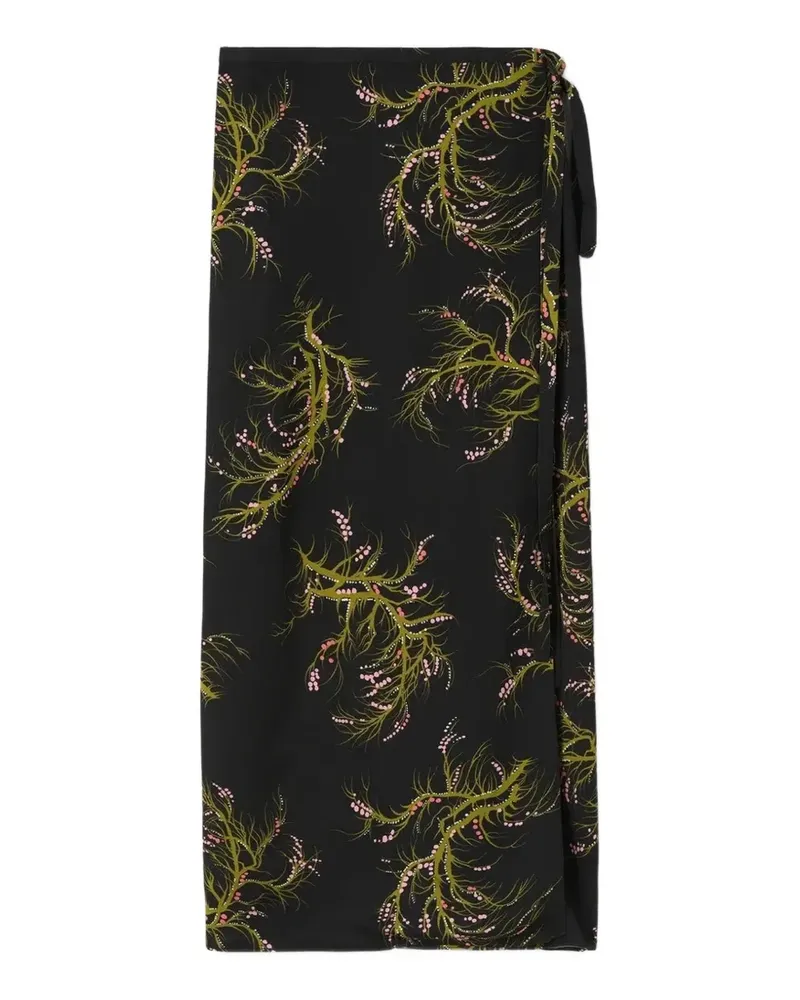Rodebjer Gewickelter Verona Midirock mit Blumenprint - Schwarz Schwarz