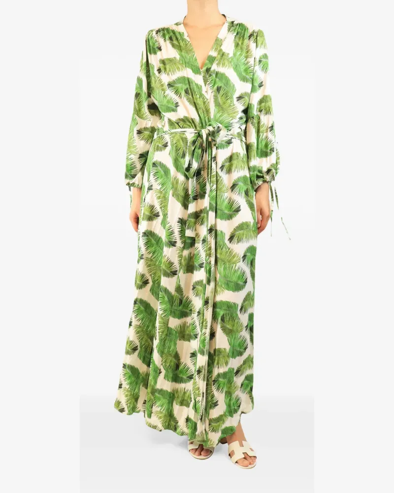Melissa Odabash leaf-print belted maxi robe - Nude Nude
