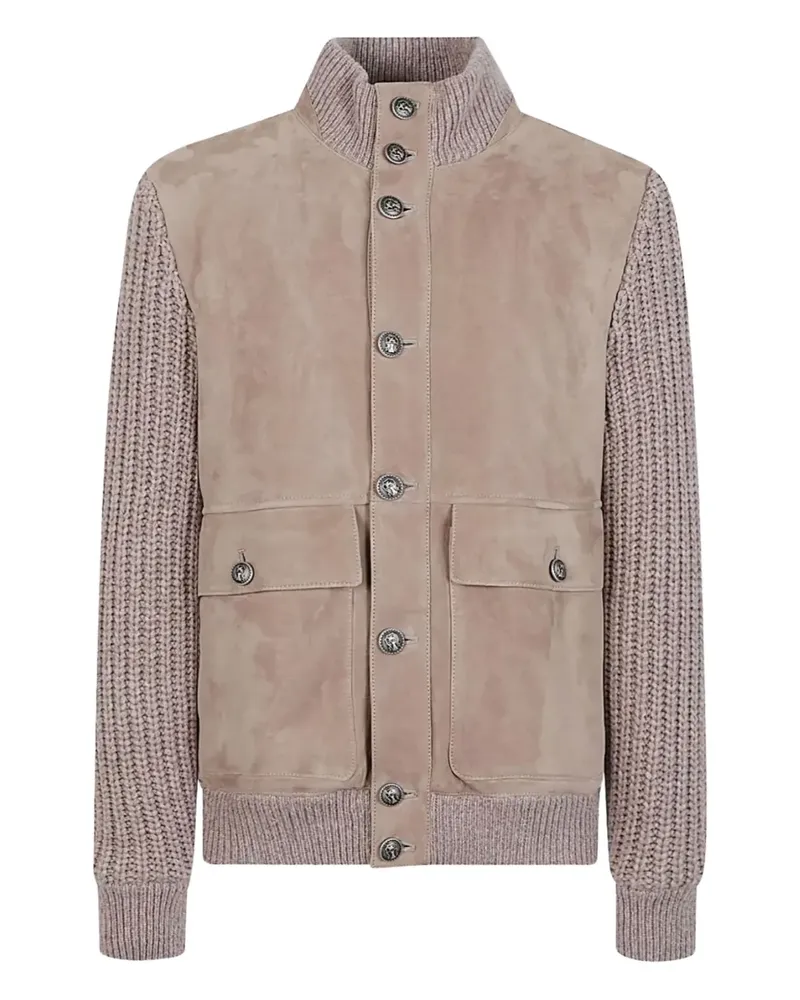 Brunello Cucinelli Jacke aus Wildleder mit gestrickten Ärmeln - Braun Braun