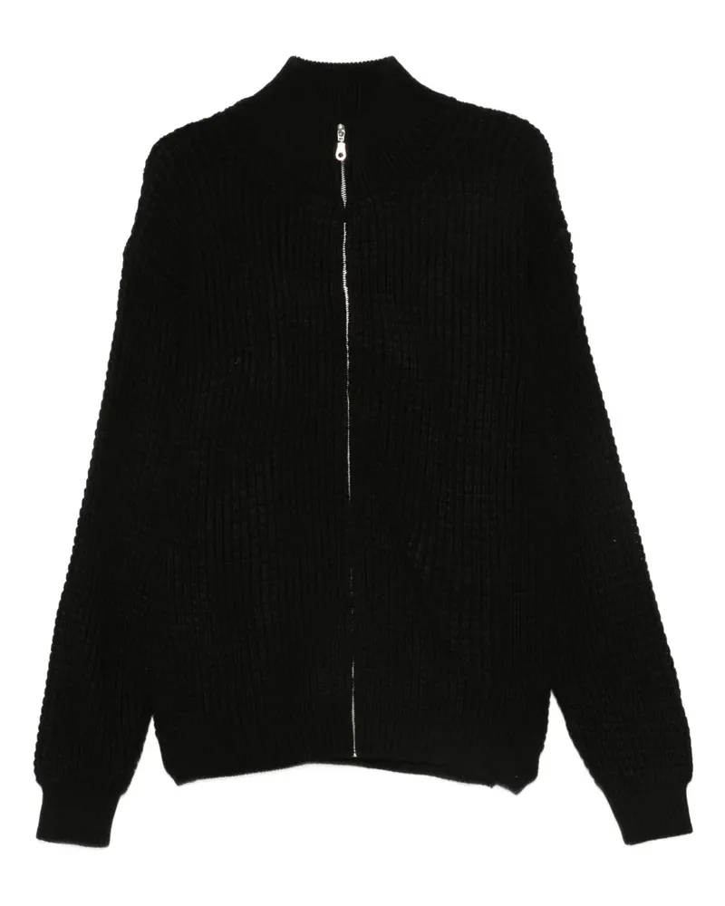 Family First Cardigan mit Waffelstrick-Muster - Schwarz Schwarz