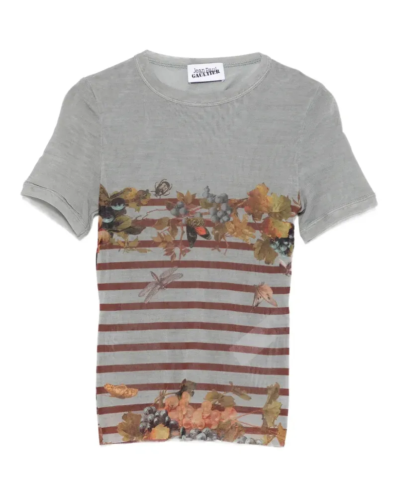 Jean Paul Gaultier striped floral T-shirt - Grau Grau