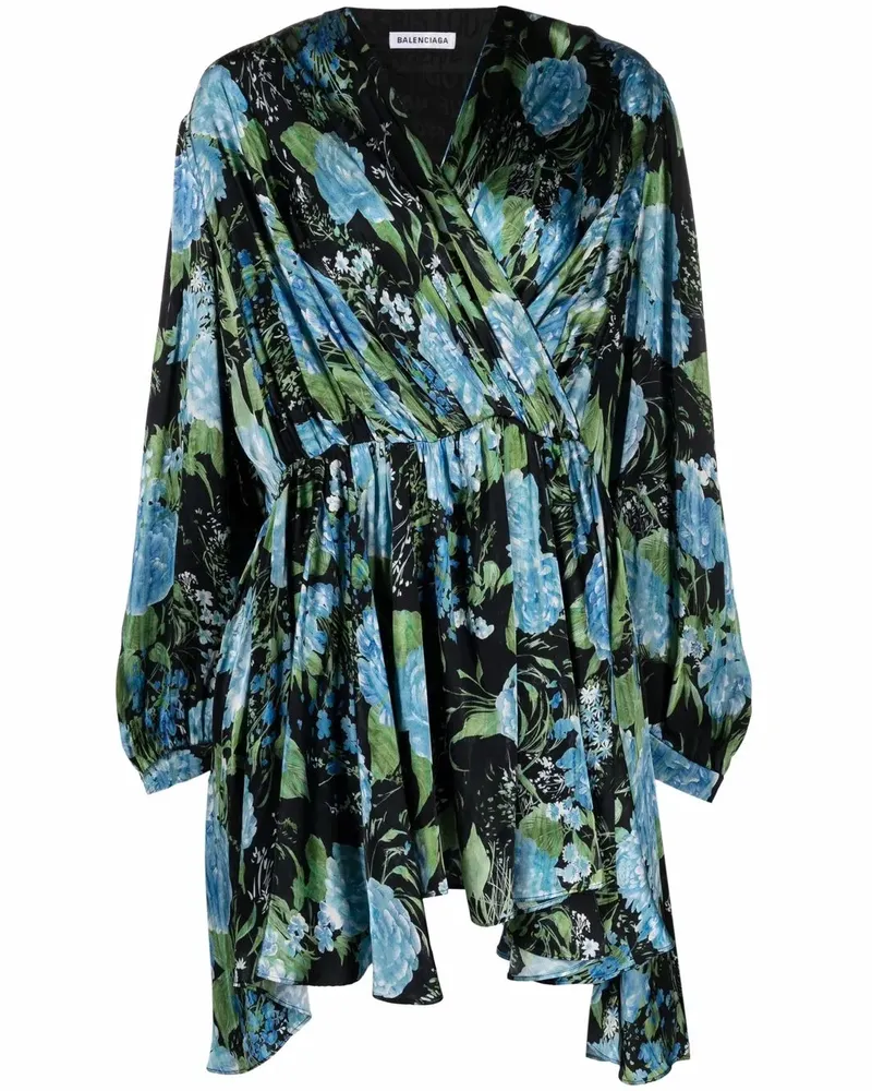 Balenciaga Wickelkleid mit Blumen-Print - Schwarz Schwarz