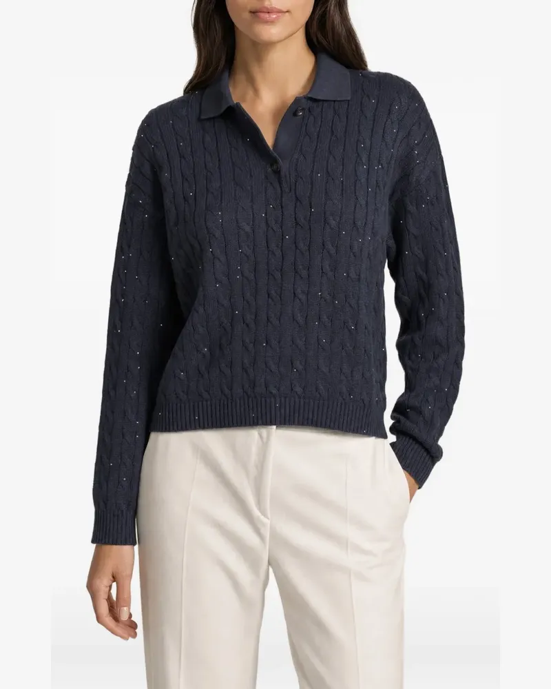 Brunello Cucinelli sequin-embellished cable-knit sweater - Blau Blau