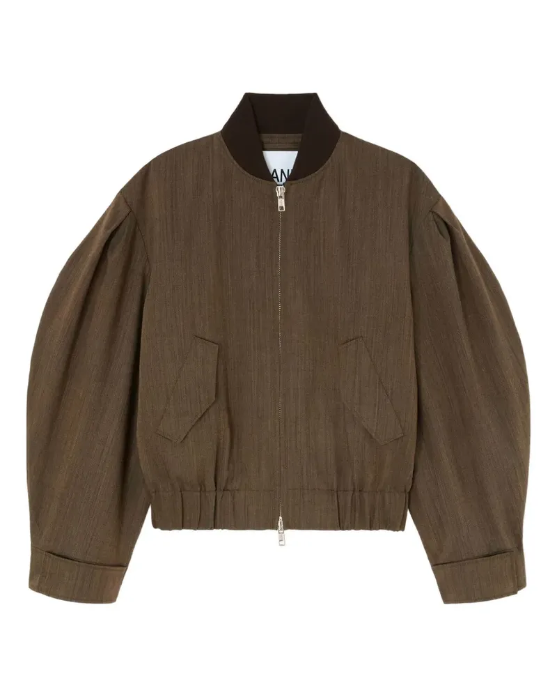 Ganni Melierte Bomberjacke mit Puffärmeln - Braun Braun