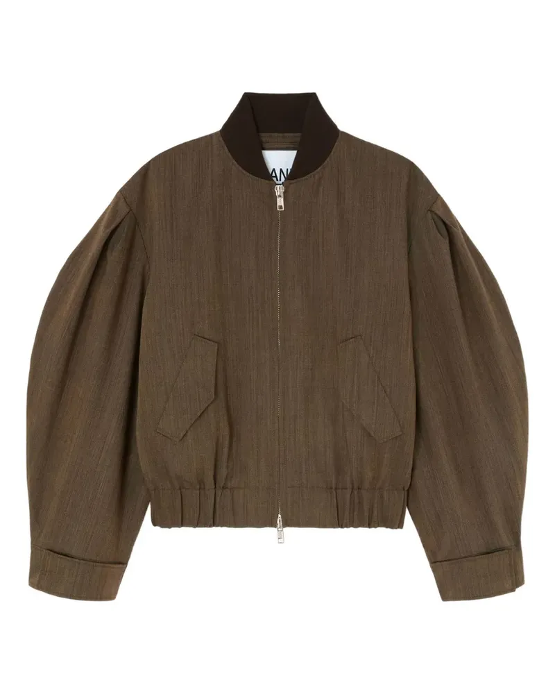 Ganni Melierte Bomberjacke mit Puffärmeln - Braun Braun