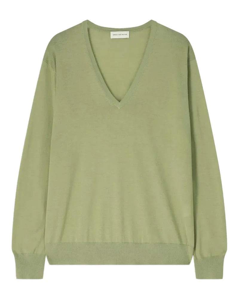 Dries van Noten Merinopullover mit V-Ausschnitt - Grün Grün