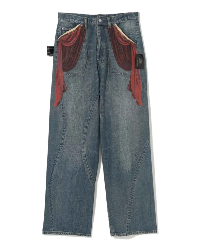 Undercover curtain-print wide-leg jeans - Blau Blau