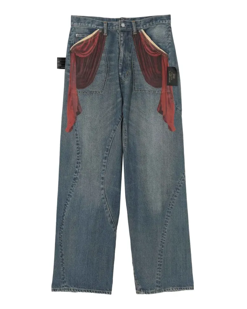 Undercover curtain-print wide-leg jeans - Blau Blau