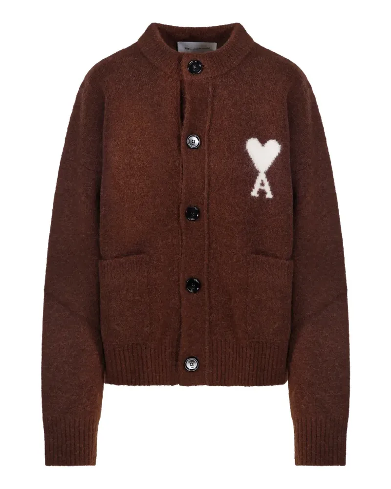 AMI Paris Cardigan mit Ami de Coeur-Motiv - Braun Braun