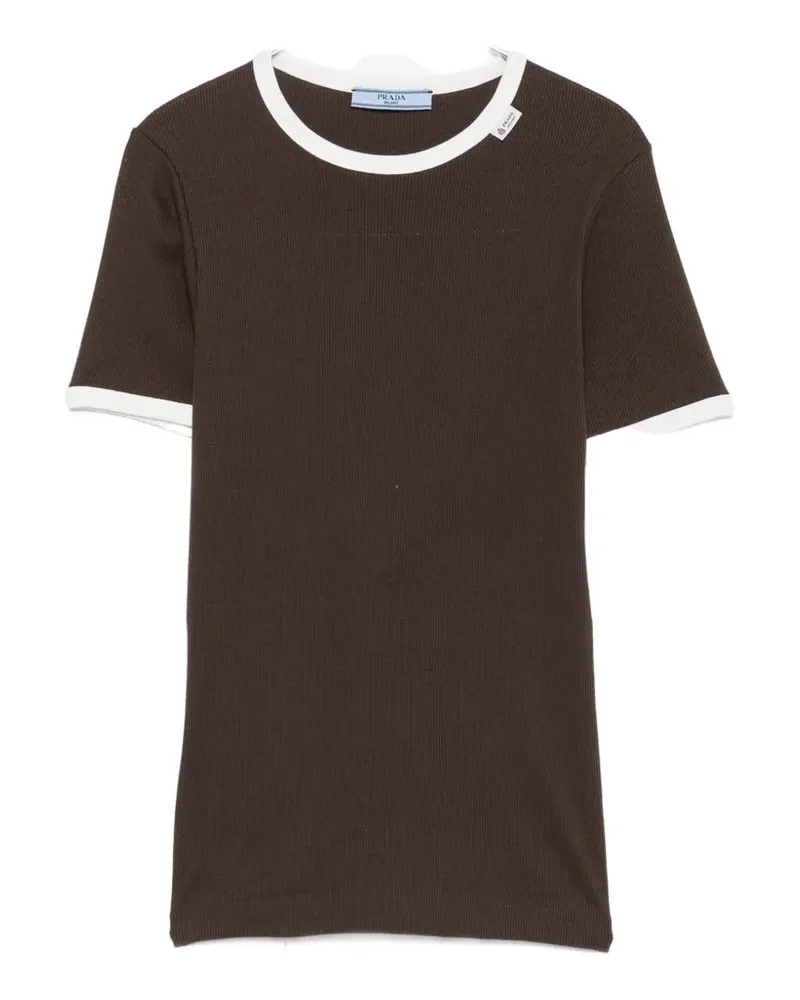 Prada ribbed-knit ringer T-shirt - Braun Braun