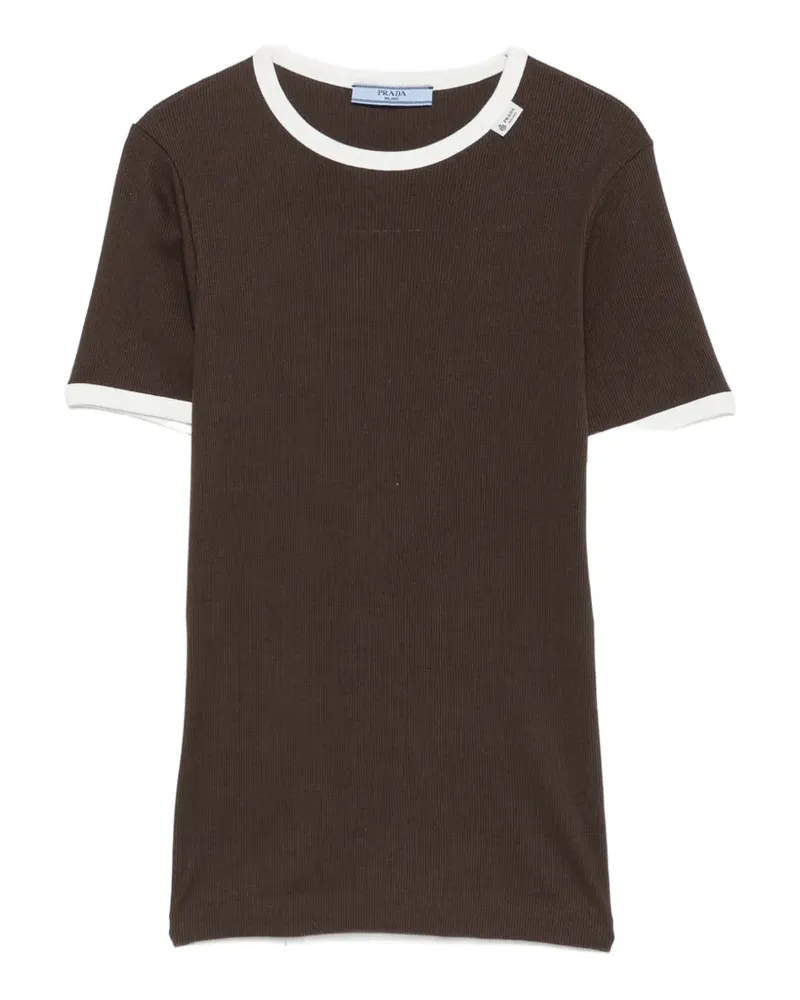 Prada ribbed-knit ringer T-shirt - Braun Braun