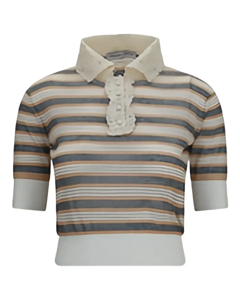Ermanno Scervino lace-collar striped polo top - Nude Nude
