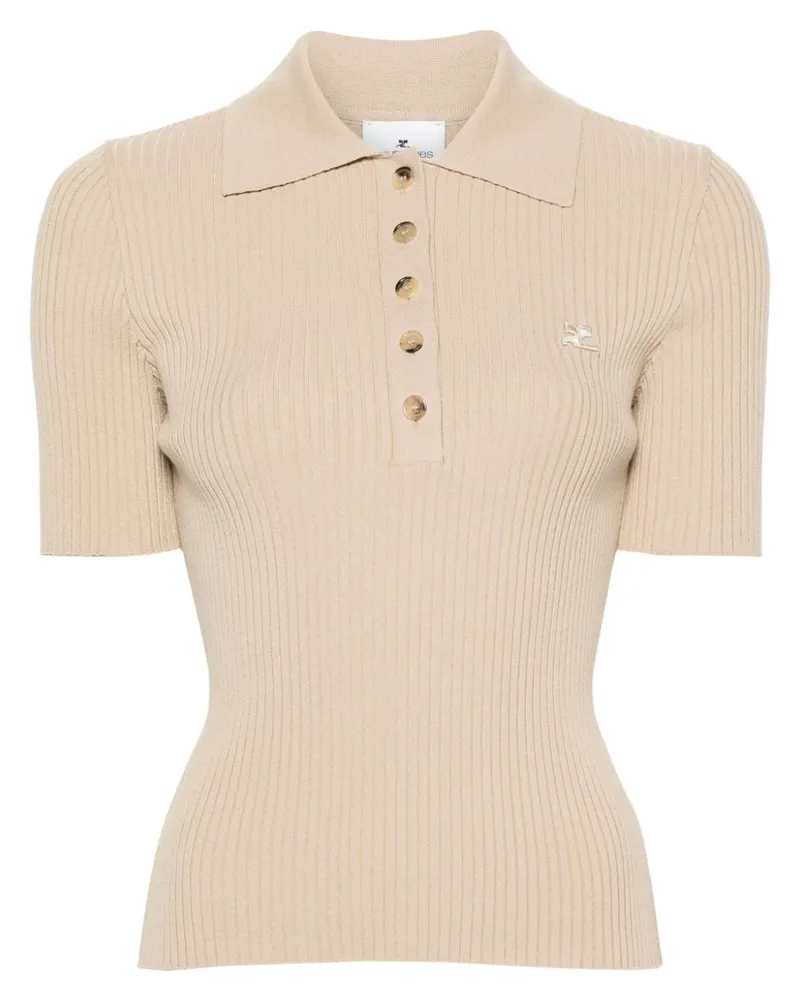Courrèges Geripptes Oberteil mit Logo-Patch - Nude Nude