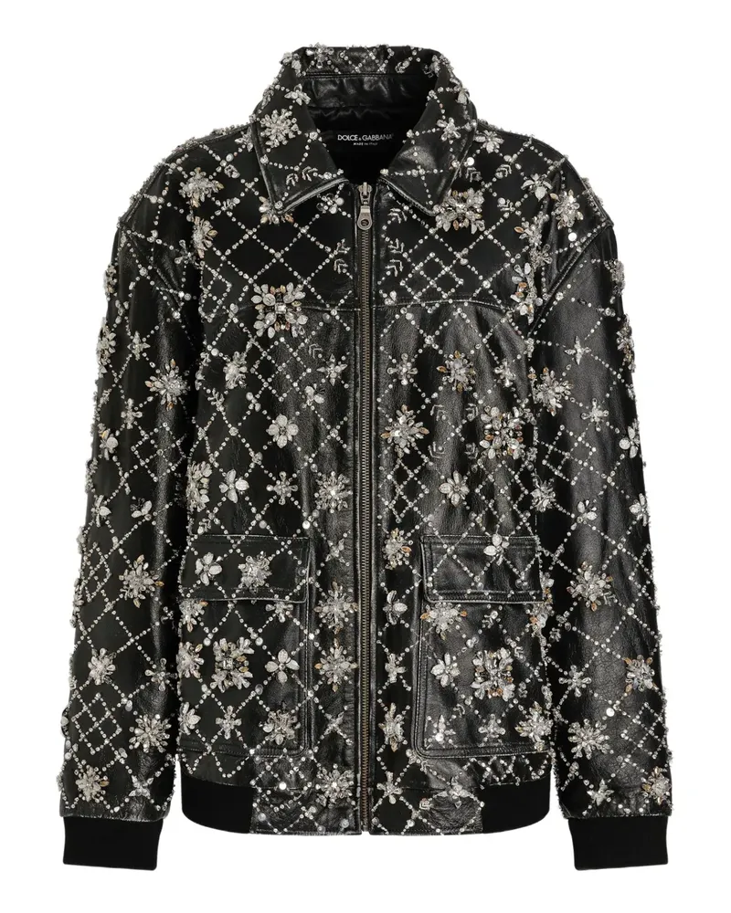 Dolce & Gabbana Verzierter Ledermantel mit Steppung - Schwarz Schwarz