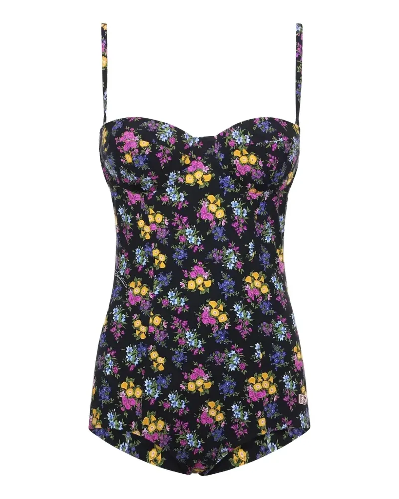 Dolce & Gabbana Badeanzug mit Blumen-Print - Schwarz Schwarz