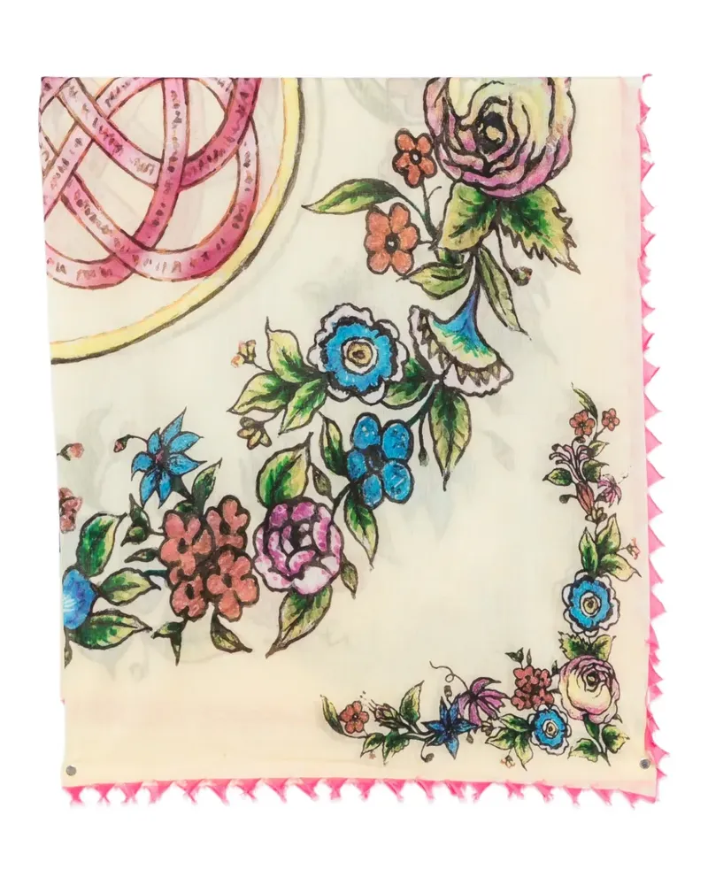 Faliero Sarti Marcella floral-print fringed-edge scarf - Nude Nude