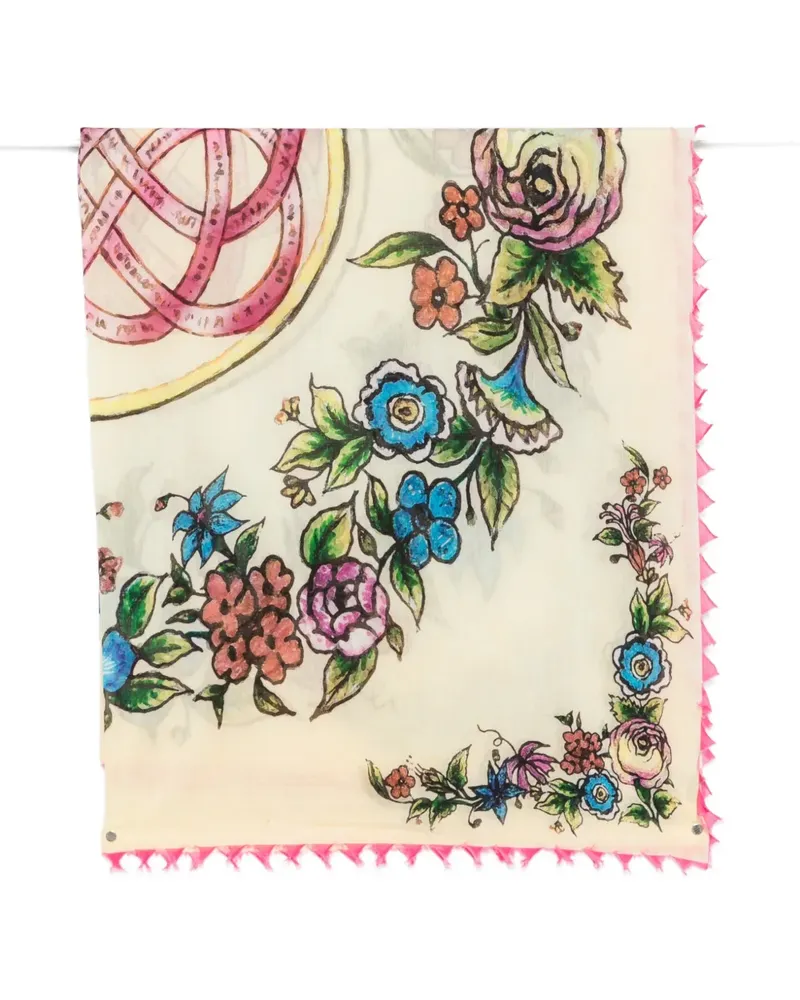 Faliero Sarti Marcella floral-print fringed-edge scarf - Nude Nude