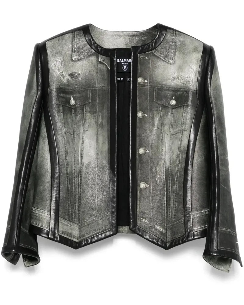 Balmain Lederjacke mit Jeans-Print - Grau Grau