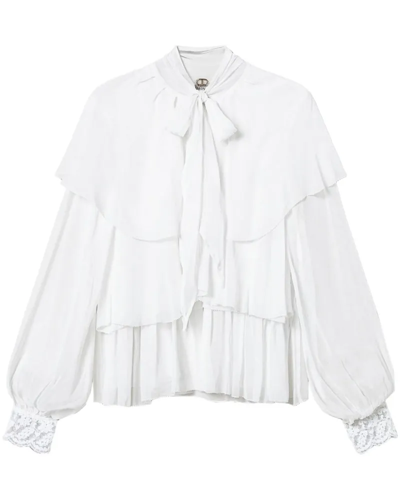 Twin-Set Georgette-Bluse mit Spitzendetail - Weiß Weiß