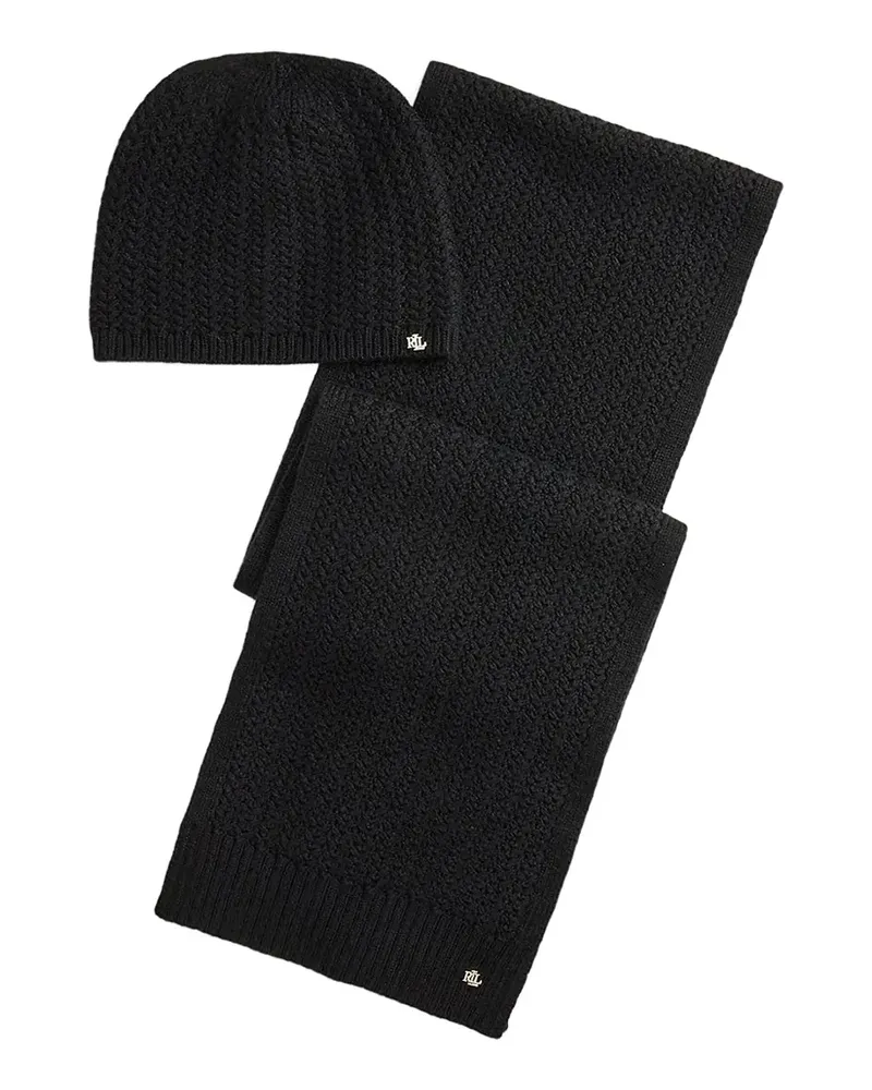 Ralph Lauren textured logo-detail scarf and beanie hat - Schwarz Schwarz