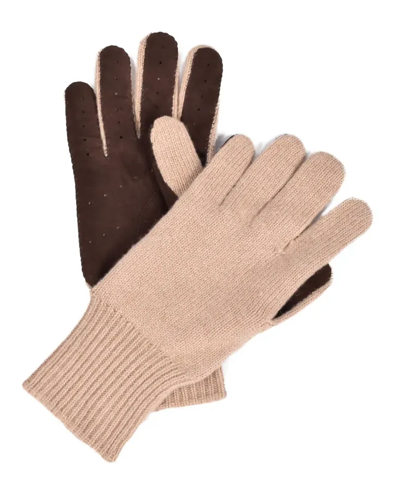Brunello Cucinelli Gestrickte Handschuhe mit Ledereinsatz - Nude Nude