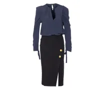 Puffärmel-Midikleid mit Knopfdetail - Blau