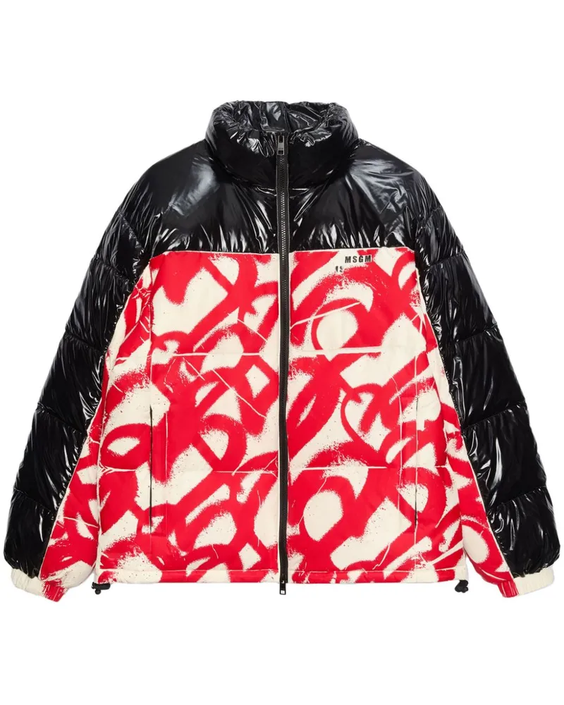 MSGM Steppjacke mit Graffiti-Print - Schwarz Schwarz