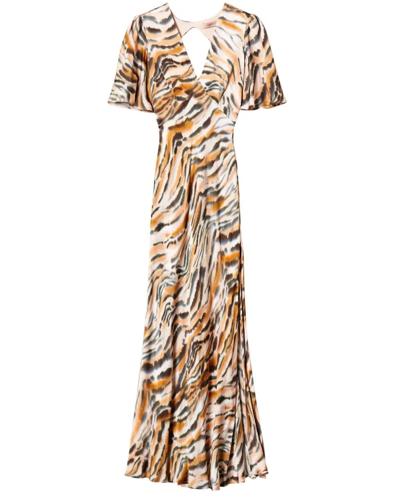 Twin-Set Maxikleid mit Tiger-Print - Nude Nude